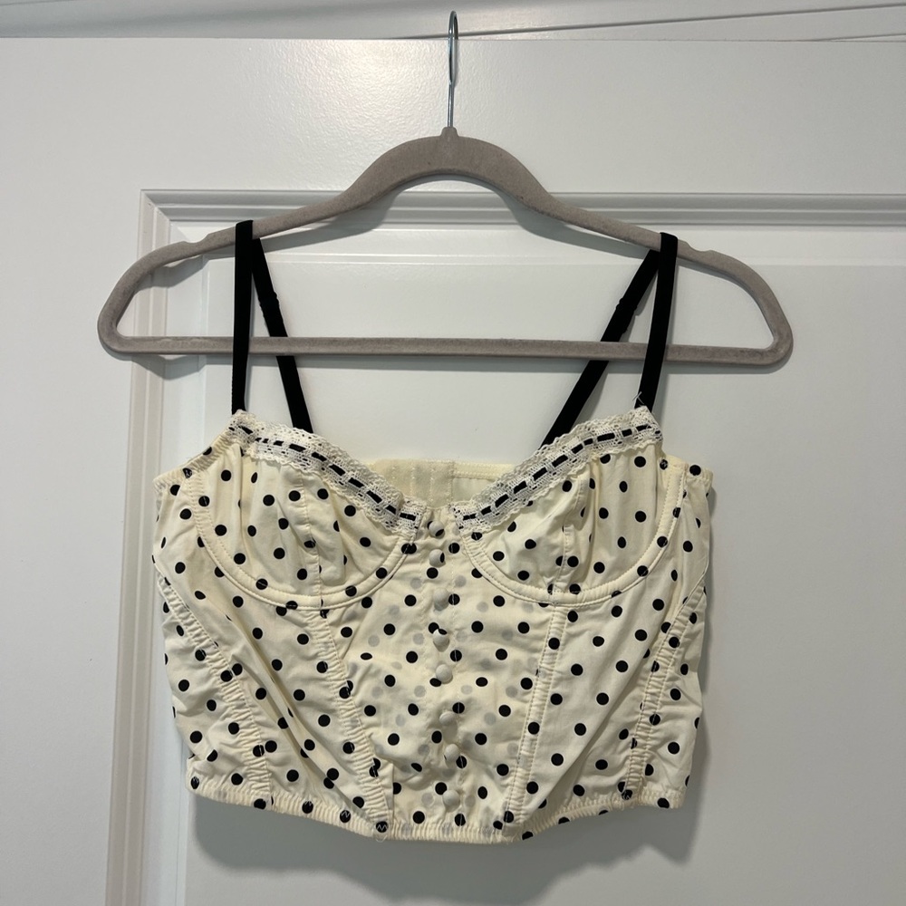 Urban Outfitters Polka Dot Cream and Black Women's Top